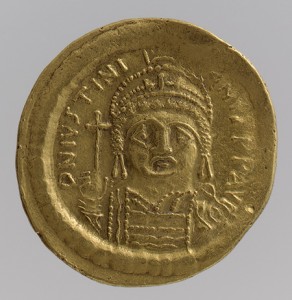Solidus of Justinian I, 538–565. Minted in Constantinople.