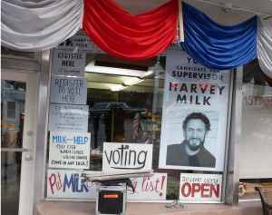 The movie’s re-creation of window of Harvey Milk’s camera shop cum campaign headquarters during his run for city supervisor.