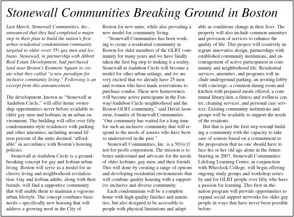 Stonewall Communities Breaking Ground in Boston