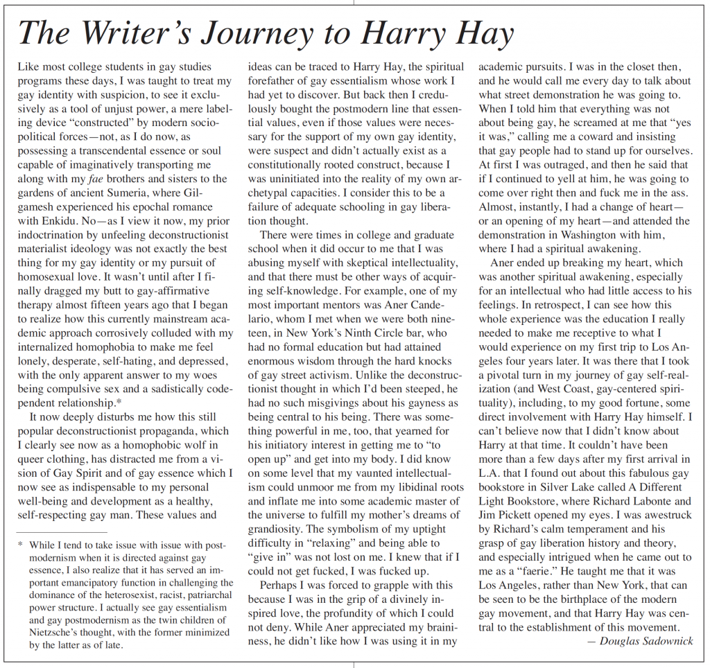Writers Journey to Harry Hay