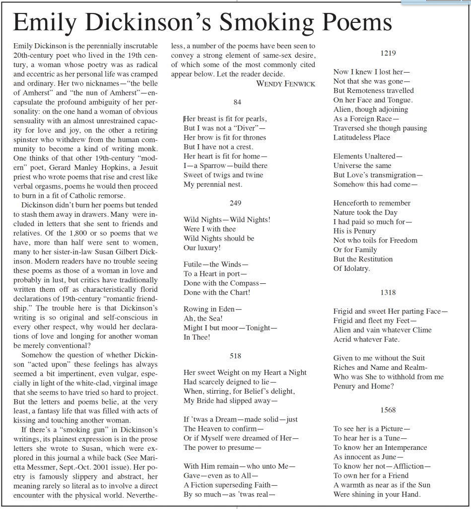 Emily dickinson’s smoking Poems