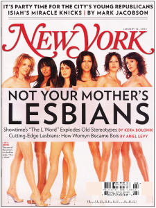 A New York magazine cover (actually early 2004) captured last year’s “lesbian chic” trend.