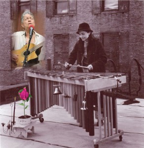 Time Traveling with Sappho cover collage: Jeri Hilderley today (credit: Brenda  Sandburg) and on a rooftop with marimba in the 1970’s (credit: Eric Lindbloom).