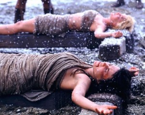 Scenes from Xena: Warrior Princess. Above: From “Friends in Need II,” 2001. Right: From “Ides of March,” 1999.